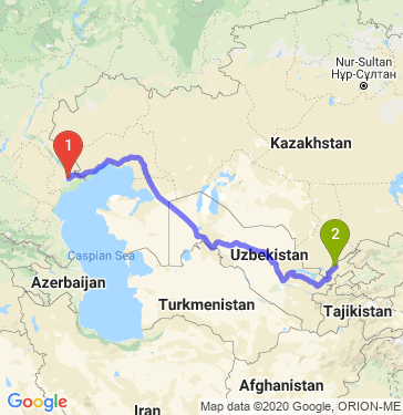 Маршрут из Астрахани в Ташкент