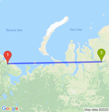 Маршрут из Мурманска в Норильск