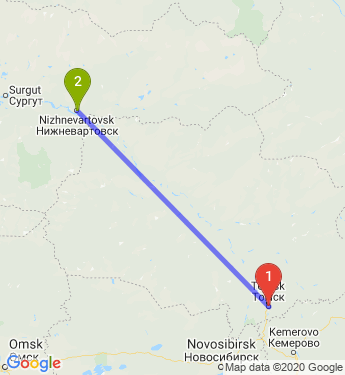 Маршрут из Томска в Нижневартовск