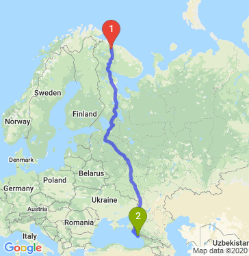 Маршрут из Мурманска в Адлер