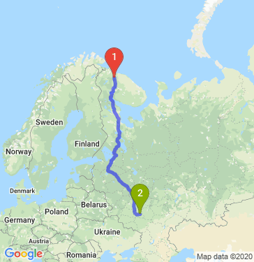 Маршрут из Мурманска в Липецк