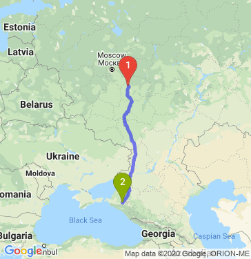 Маршрут из Рязани в Краснодар