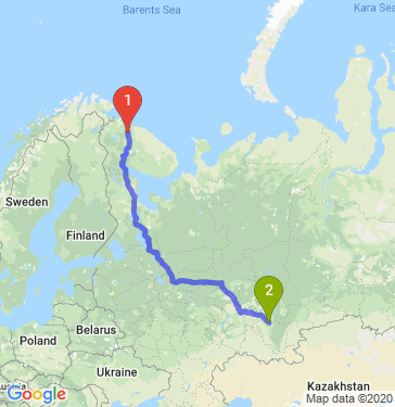Маршрут из Мурманска в Уфу