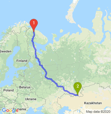 Маршрут из Мурманска в Орск