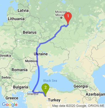 Маршрут из Рязани в Анкару