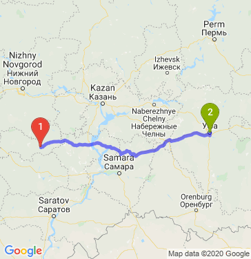 Маршрут из Саранска в Уфу