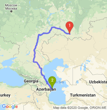 Маршрут из Оренбурга в Баку