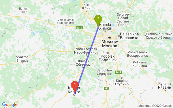 Маршрут из Калуги в Москву