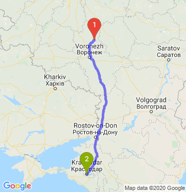 Маршрут из Липецка в Краснодар