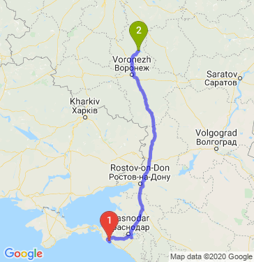 Маршрут из Новороссийска в Липецк