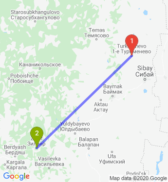 Маршрут из 1-е Туркменево в Зилаира