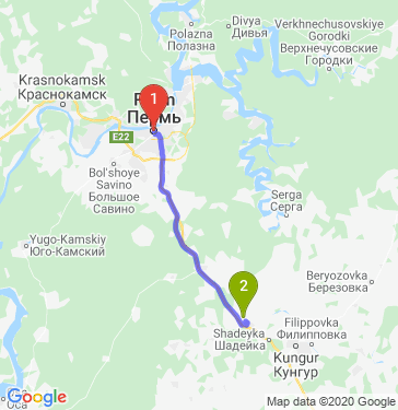 Маршрут из Перми в Кунгурский р-наш