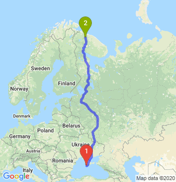 Маршрут из Севастополя в Мурманск