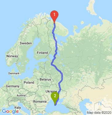 Маршрут из Мурманска в Севастополь