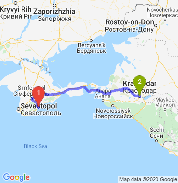 Алушта - Краснодар: расстояние, маршрут, длина пути, карта