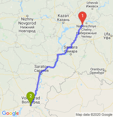 Маршрут из Нижнекамска в Волгоград
