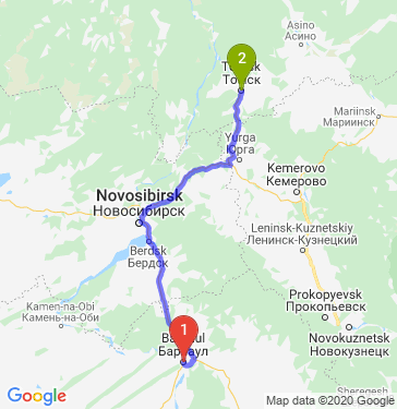 Маршрут из Барнаула в Томск