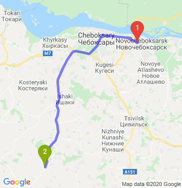 Маршрут из Новочебоксарска в Яндобу