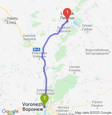 Маршрут из Липецка в Воронеж