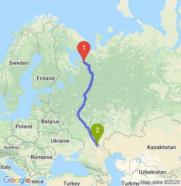 Маршрут из Северодвинска в Волгоград