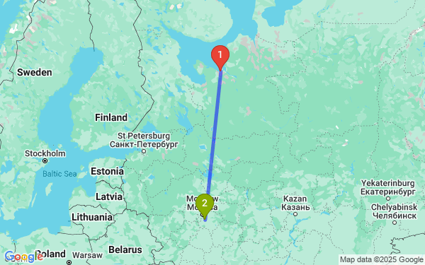 Маршрут из Северодвинска в Города Домодедово