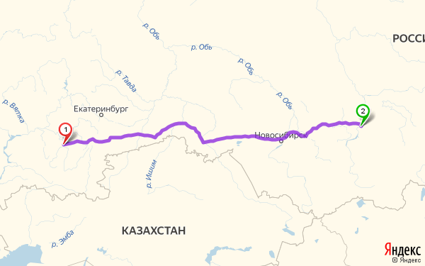 Маршрут из Уфы в Красноярск
