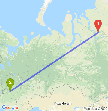 Маршрут из Норильска в Орла