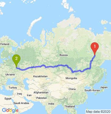 Маршрут из Якутска в Рязань