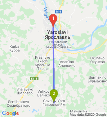 Маршрут из Ярославля в Гаврилова-Яма