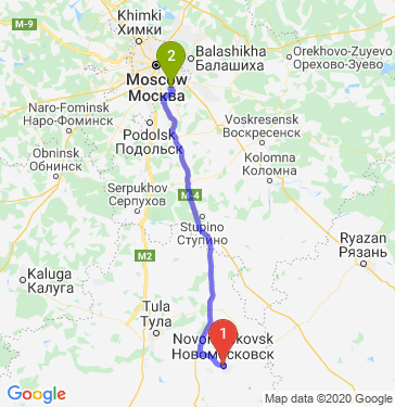 Маршрут из Новомосковска в Москву