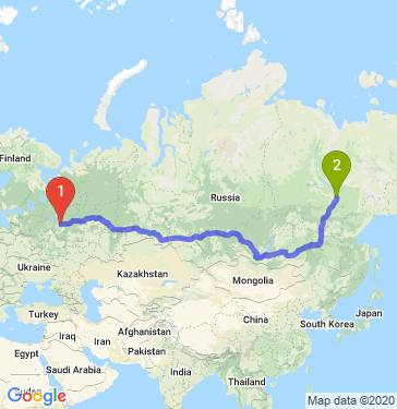 Маршрут из Костромы в Якутск