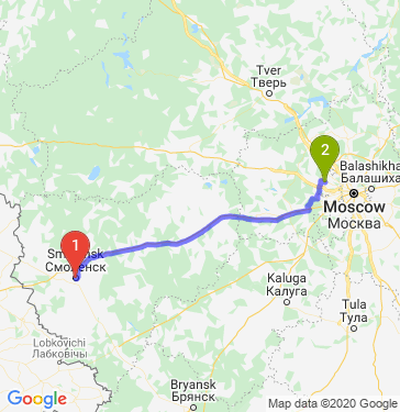 Маршрут из Смоленска в Снегирей