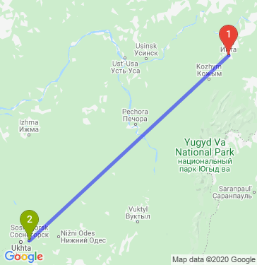 Маршрут из Инты в Сосногорск