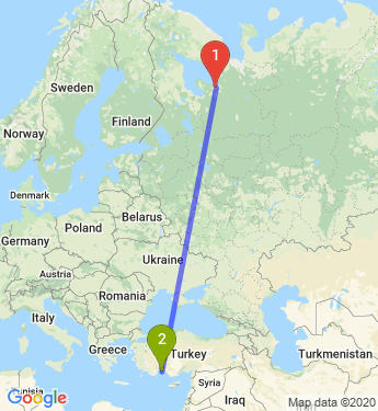 Маршрут из Северодвинска в Serik