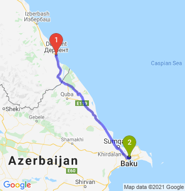 Маршрут из Дербента в Баку
