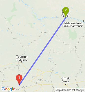 Маршрут из Глядянского в Сургут