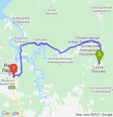 Маршрут из Перми в Лысьву