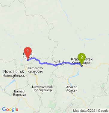 Маршрут из Томска в Красноярск