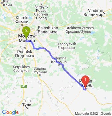 Маршрут из Рязани в Москву