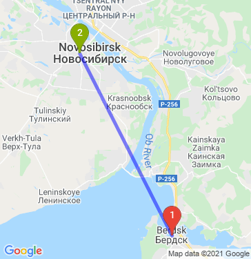 Маршрут из Бердска в Новосибирск