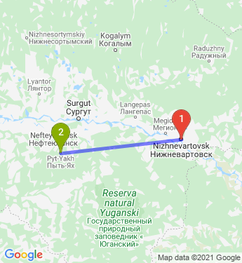 Маршрут из Нижневартовска в Пыть-Ях