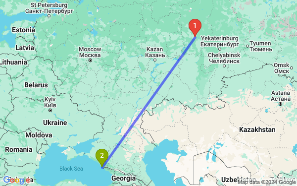 Маршрут из Перми в Сочи