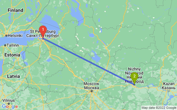 Маршрут из Санкт-Петербурга в Нижний Новгород