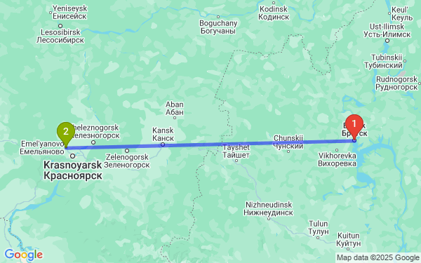 Маршрут из Братска в Емельяново