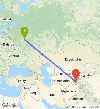 Маршрут из Душанбе в Москву
