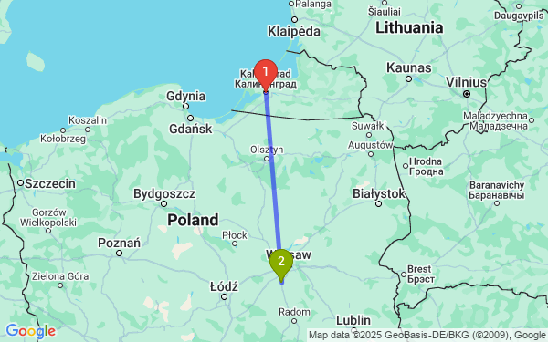 Маршрут из Калининграда в Тарчина