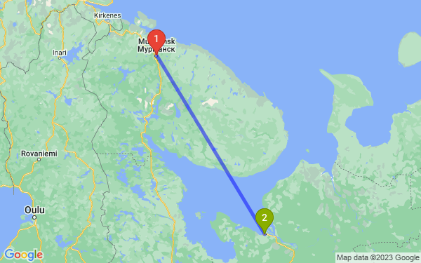 Маршрут из Мурманска в Северодвинск