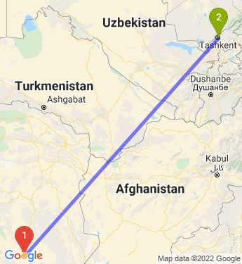 Маршрут из Кермана в Ташкент