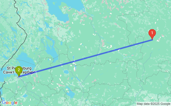 Маршрут из Емвы в Санкт-Петербург