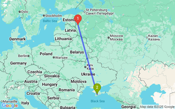 Маршрут из Пскова в Симферополя